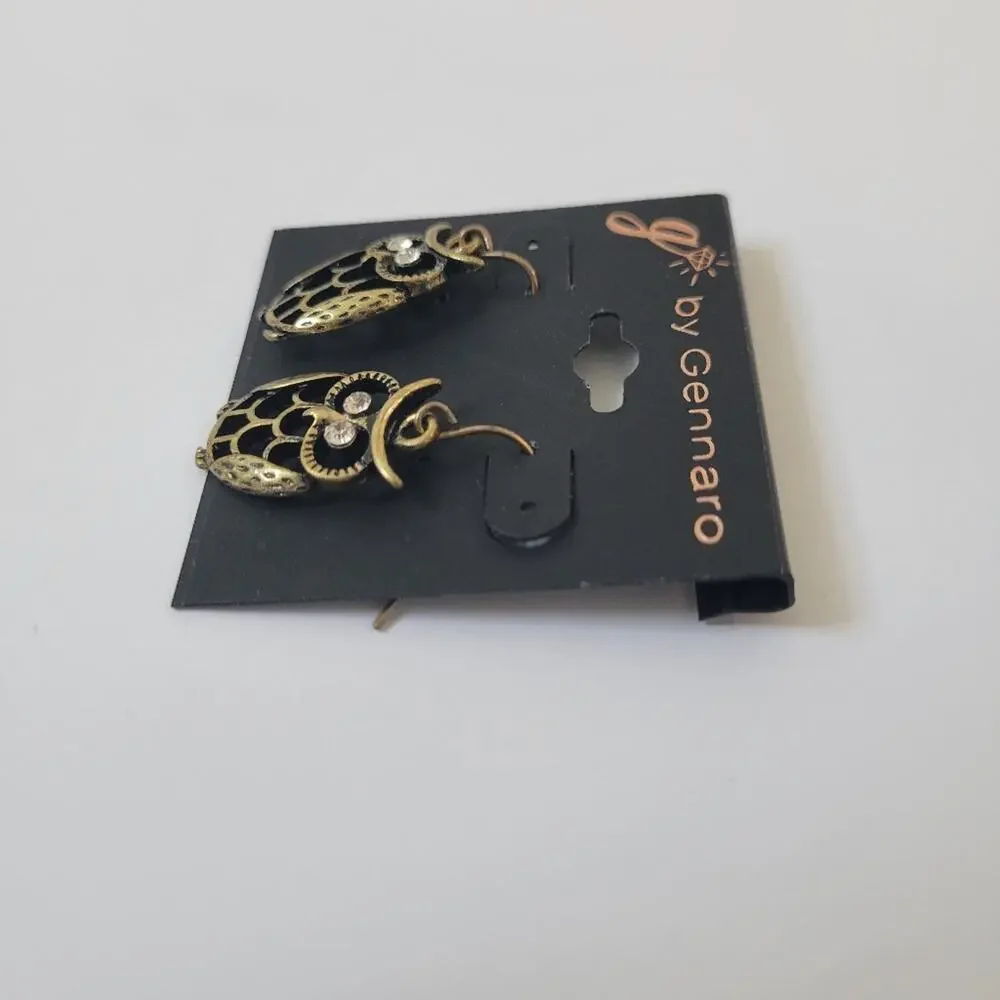 G By Gennaro Bronze Tone Owl Dangle Earrings NWT Y2K